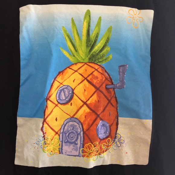 SPONGEBOB SHIRT PINEAPPLE BIKINI BOTTOM BLACK TOP - Picture 2 of 4